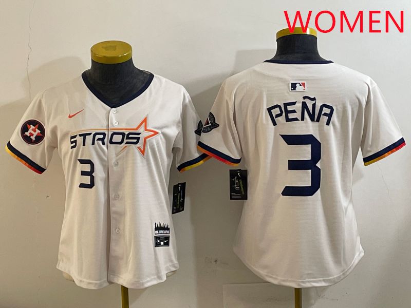 Women Houston Astros 3 Pena Cream Three generations Joint Name 2025 Nike MLB Jersey style 4102